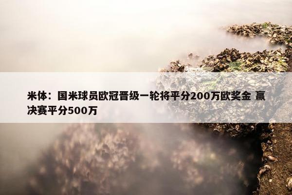 米体：国米球员欧冠晋级一轮将平分200万欧奖金 赢决赛平分500万