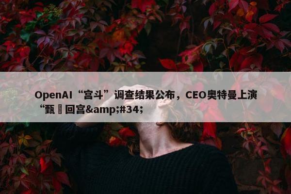 OpenAI“宫斗”调查结果公布，CEO奥特曼上演“甄嬛回宫&#34;