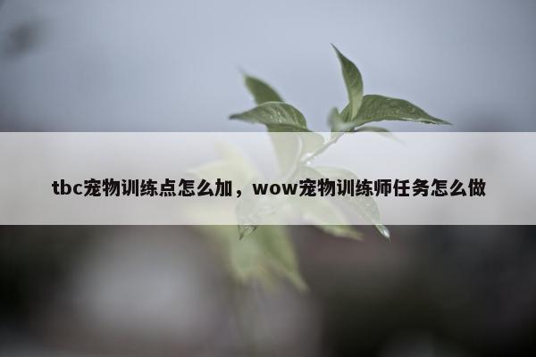 tbc宠物训练点怎么加，wow宠物训练师任务怎么做