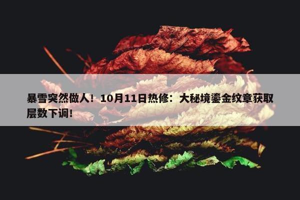 暴雪突然做人！10月11日热修：大秘境鎏金纹章获取层数下调！