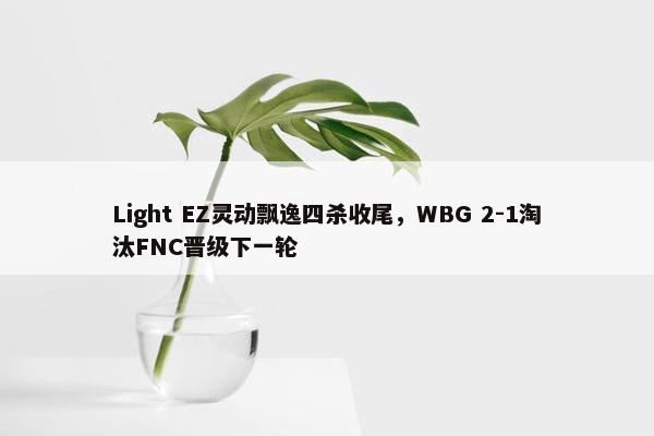 Light EZ灵动飘逸四杀收尾，WBG 2-1淘汰FNC晋级下一轮