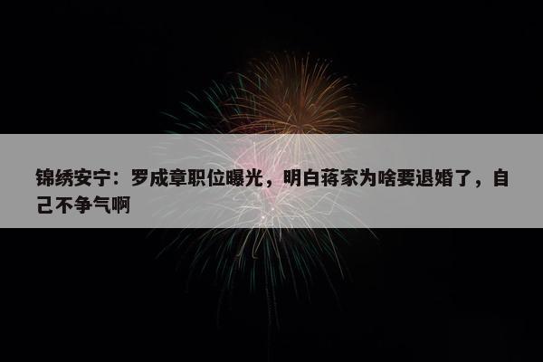 锦绣安宁：罗成章职位曝光，明白蒋家为啥要退婚了，自己不争气啊