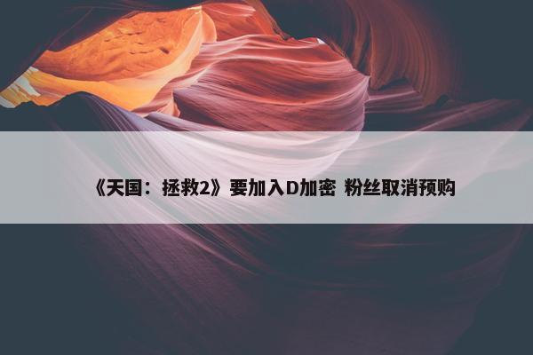 《天国：拯救2》要加入D加密 粉丝取消预购