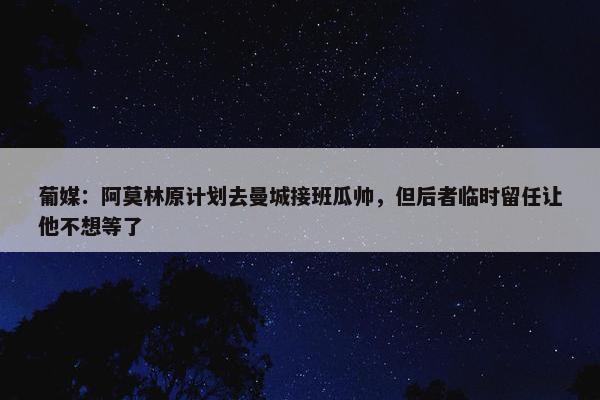 葡媒：阿莫林原计划去曼城接班瓜帅，但后者临时留任让他不想等了